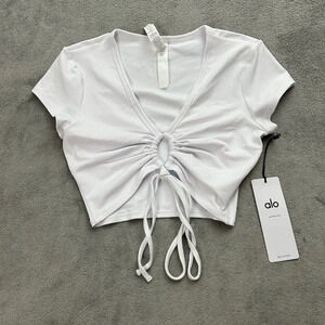 Alo Yoga Top Womens Small Airbrush Criss Cross Short Sleeve Shirt White